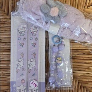 Cute Lavender keychain, nail file and spa headband  Set